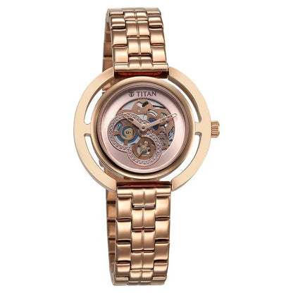 Titan Purple Abstract Quartz Analog Rose Gold Stainless Steel Strap for Women 95231wm01