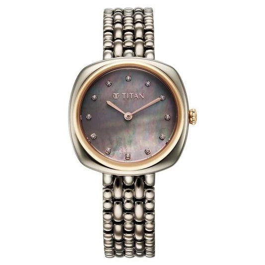 Titan Aura Quartz Analog Titanium Mother of Pearl Dial Titanium Stainless Steel Strap Watch for Women nt95241km02