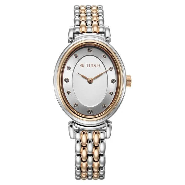 Titan Aura Quartz Analog Silver Dial With Two Toned Stainless Steel Strap Watch For Women nt95242km01