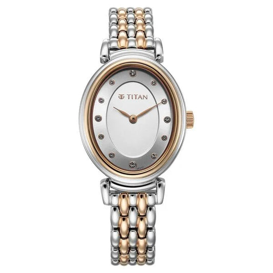 Titan Aura Quartz Analog Silver Dial With Two Toned Stainless Steel Strap Watch For Women nt95242km01