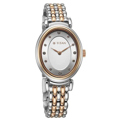 Titan Aura Quartz Analog Silver Dial With Two Toned Stainless Steel Strap Watch For Women nt95242km01