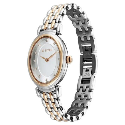 Titan Aura Quartz Analog Silver Dial With Two Toned Stainless Steel Strap Watch For Women nt95242km01