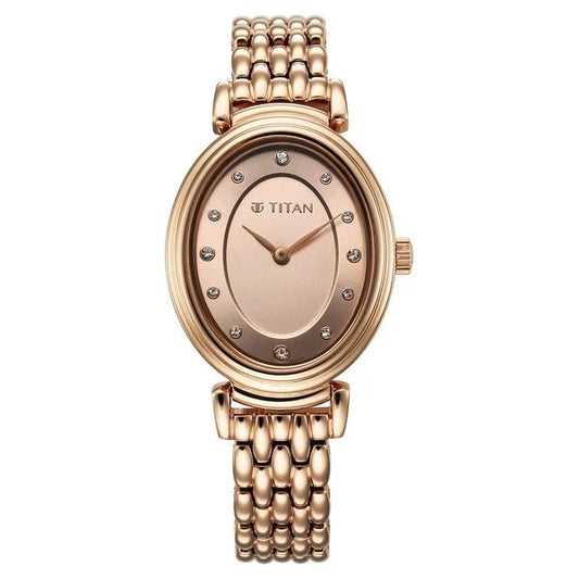 Titan Aura Quartz Analog Rose Gold Dial Rose Gold Stainless Steel Strap Watch for Women nt95242wm01