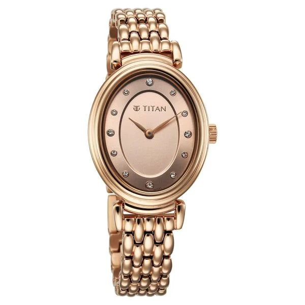 Titan Aura Quartz Analog Rose Gold Dial Rose Gold Stainless Steel Strap Watch for Women nt95242wm01