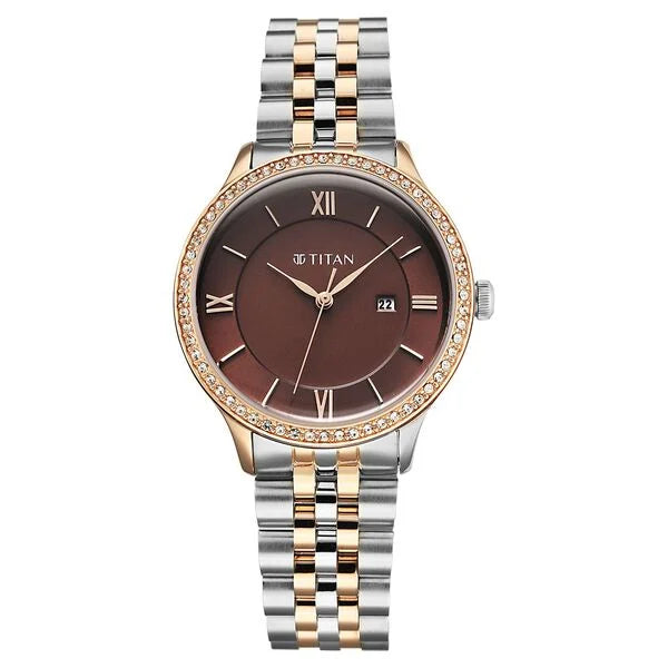 Titan Purple Prestige Quartz Analog with Date Brown Dial Brown Stainless Steel Strap Watch For Women 95247km02 Women's Watch
