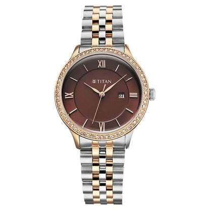 Titan Purple Prestige Quartz Analog with Date Brown Dial Brown Stainless Steel Strap Watch For Women 95247km02 Women's Watch