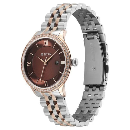 Titan Purple Prestige Quartz Analog with Date Brown Dial Brown Stainless Steel Strap Watch For Women 95247km02 Women's Watch