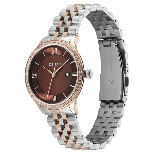 Titan Purple Prestige Quartz Analog with Date Brown Dial Brown Stainless Steel Strap Watch For Women 95247km02 Women's Watch