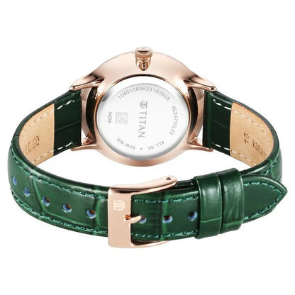 Titan Bright Leathers Green Dial Analog with Date Leather Strap Watch for Women nt95247wl02