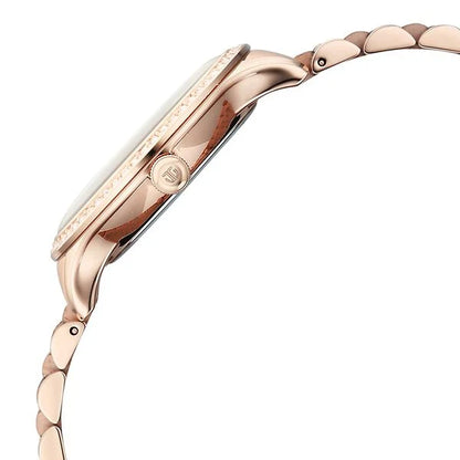 Titan Purple Prestige Quartz Analog with Date White Dial Rose Gold Stainless Steel Strap Watch For Women
