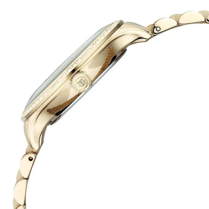 Titan Purple Prestige Quartz Analog with Date Green Dial Golden Stainless Steel Strap Watch For Women