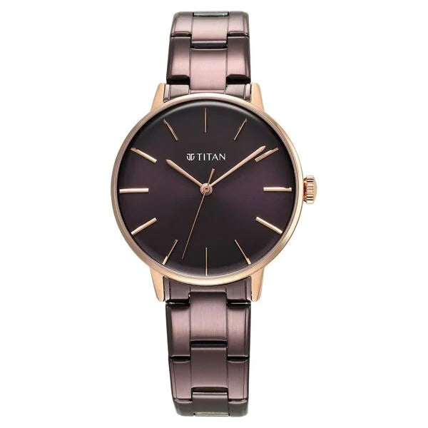 Titan TGIF Quartz Analog Brown Dial Purple Stainless Steel Strap Watch for Women nt95248km01