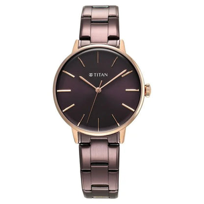 Titan TGIF Quartz Analog Brown Dial Purple Stainless Steel Strap Watch for Women nt95248km01