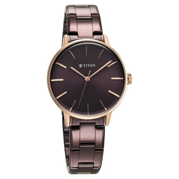 Titan TGIF Quartz Analog Brown Dial Purple Stainless Steel Strap Watch for Women nt95248km01