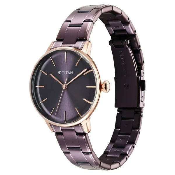 Titan TGIF Quartz Analog Brown Dial Purple Stainless Steel Strap Watch for Women nt95248km01