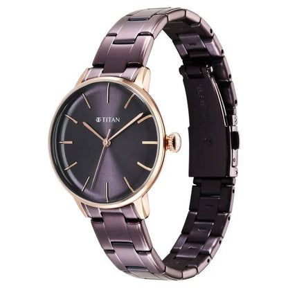 Titan TGIF Quartz Analog Brown Dial Purple Stainless Steel Strap Watch for Women nt95248km01