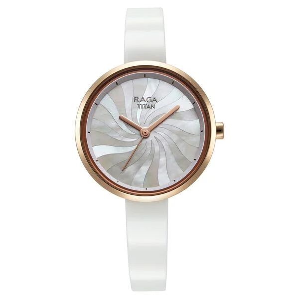 Titan Raga Memoirs Quartz Analog Mother Of Pearl Dial With White Ceramic Strap Watch For Women nu95253kd01f