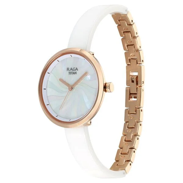 Titan Raga Memoirs Quartz Analog Mother Of Pearl Dial With White Ceramic Strap Watch For Women nu95253kd01f