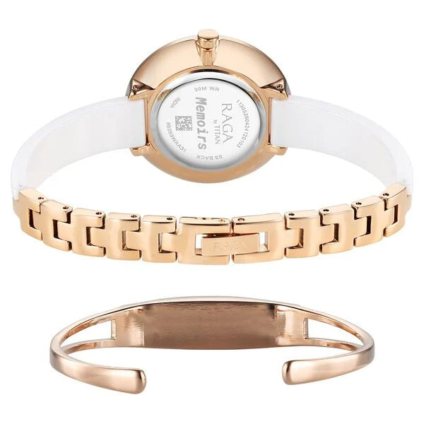 Titan Raga Memoirs Quartz Analog Mother Of Pearl Dial With White Ceramic Strap Watch For Women nu95253kd01f