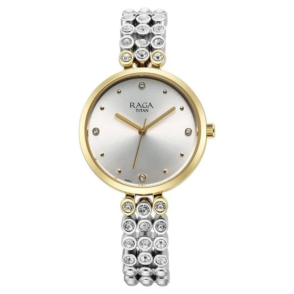 Titan Raga Showstopper Quartz Analog Silver Dial Metal Strap Watch for Women nu95262bm01