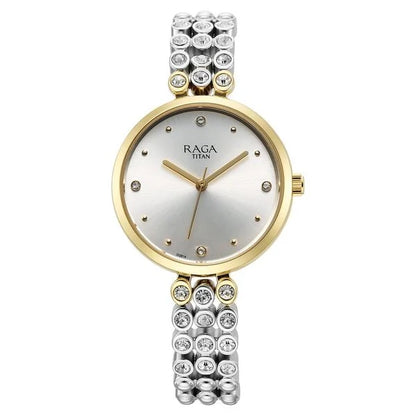 Titan Raga Showstopper Quartz Analog Silver Dial Metal Strap Watch for Women nu95262bm01