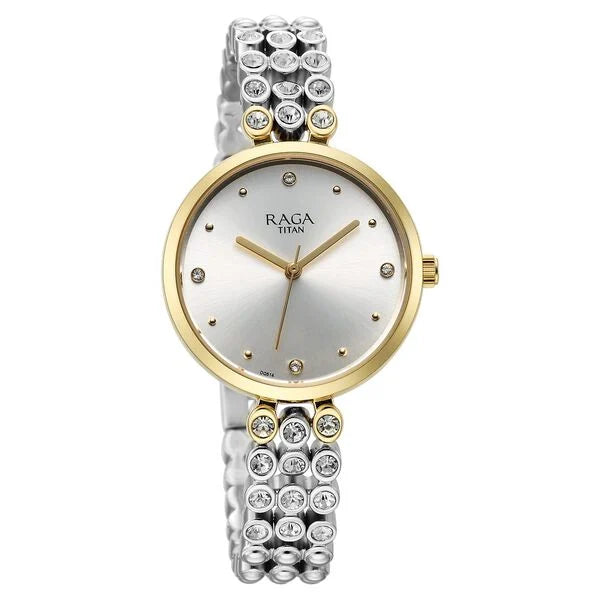 Titan Raga Showstopper Quartz Analog Silver Dial Metal Strap Watch for Women nu95262bm01