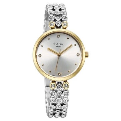 Titan Raga Showstopper Quartz Analog Silver Dial Metal Strap Watch for Women nu95262bm01