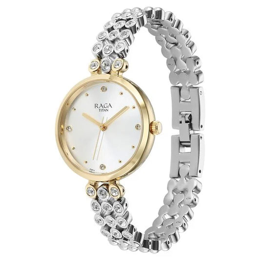 Titan Raga Showstopper Quartz Analog Silver Dial Metal Strap Watch for Women nt95262bm01
