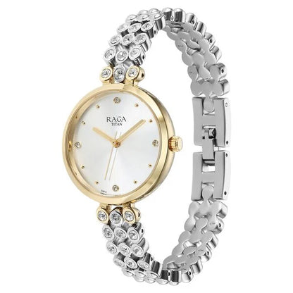 Titan Raga Showstopper Quartz Analog Silver Dial Metal Strap Watch for Women nu95262bm01