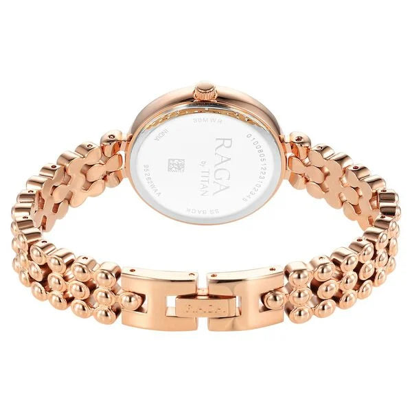 Titan Raga Showstopper Quartz Analog Rose Gold Dial Metal Strap Watch for Women nu95262wm01