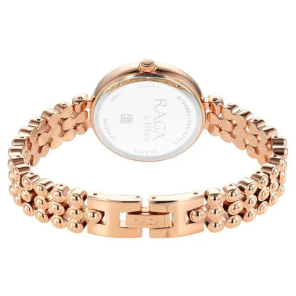 Titan Raga Showstopper Quartz Analog Rose Gold Dial Metal Strap Watch for Women nu95262wm01