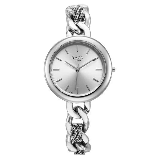 Titan Raga Showstopper Quartz Analog Silver Dial Metal Strap Watch for Women nu95265sm01 Women's Watch