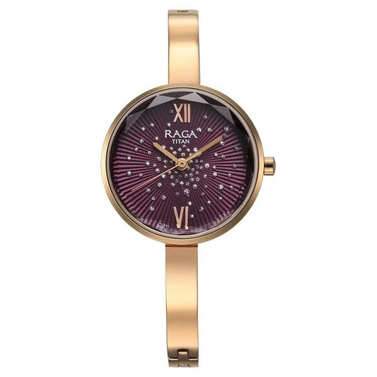 Titan Raga Showstopper Quartz Analog Purple Dial Metal Strap Watch for Women nt95271wm01