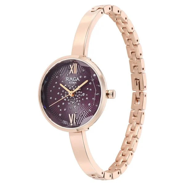 Titan Raga Showstopper Quartz Analog Purple Dial Metal Strap Watch for Women nt95271wm01