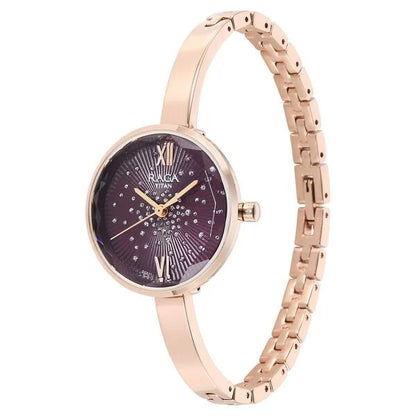 Titan Raga Showstopper Quartz Analog Purple Dial Metal Strap Watch for Women nt95271wm01