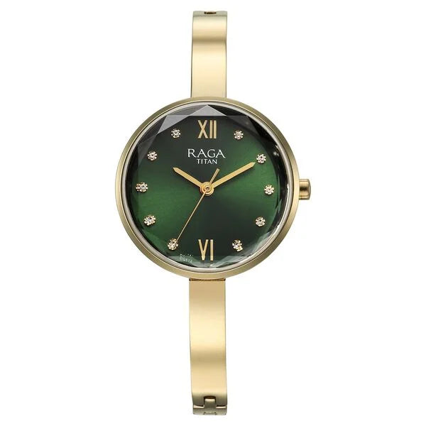 Titan Raga Showstopper Quartz Analog Green Dial Metal Strap Watch for Women nu95271ym01 Women's Watch