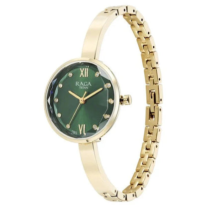 Titan Raga Showstopper Quartz Analog Green Dial Metal Strap Watch for Women nu95271ym01 Women's Watch