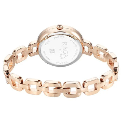 Titan Raga Showstopper Quartz Analog Mother Of Pearl Dial Rose Gold Metal Strap Watch For Women nu95272wm01