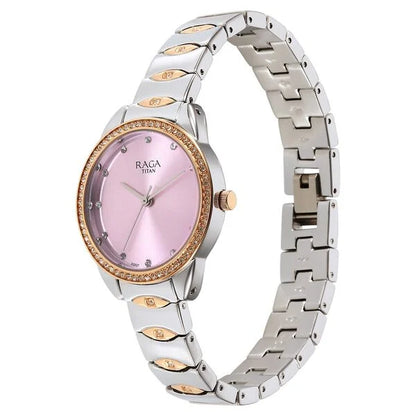 Titan Raga Showstopper Quartz Analog Purple Dial Two Toned Metal Strap Watch For Women nt95281km01