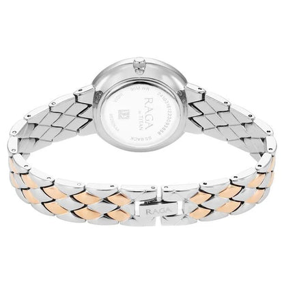 Titan Raga Showstopper Quartz Analog Silver Round Dial Two Toned Metal Strap Watch For Women nt95282km01