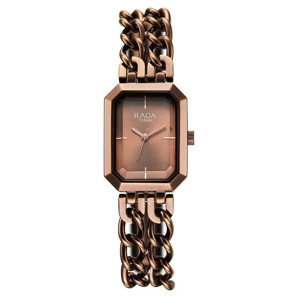 Titan Raga Showstopper Quartz Analog Brown Dial Metal Strap Watch For Women nu95283qm01