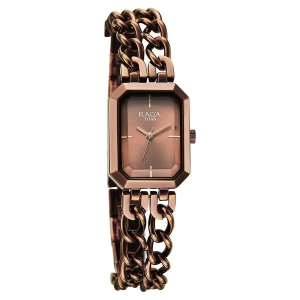 Titan Raga Showstopper Quartz Analog Brown Dial Metal Strap Watch For Women nu95283qm01