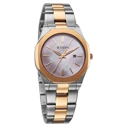 Titan Workday Wonders Quartz Analog with Date Pink Mother Of Pearl Dial Stainless Steel Strap Watch For Women 95295km01