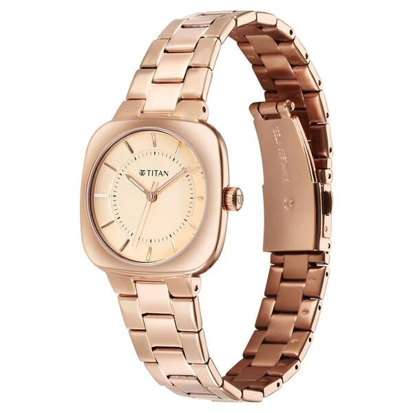 Titan Horizon Quartz Analog Rose Gold Dial Stainless Steel Strap Watch For Women nu95296wm01