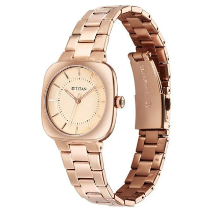Titan Horizon Quartz Analog Rose Gold Dial Stainless Steel Strap Watch For Women nu95296wm01