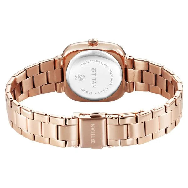 Titan Horizon Quartz Analog Rose Gold Dial Stainless Steel Strap Watch For Women nu95296wm01