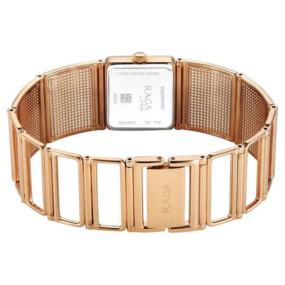 Titan Raga Ethereal Quartz Analog White Mother Of Pearl Dial Rose Gold Stainless Steel Strap Watch For Women nu95300wm01
