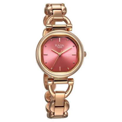 Titan Raga Showstopper Quartz Analog Pink Dial Metal Strap Watch For Women