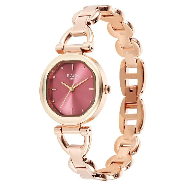 Titan Raga Showstopper Quartz Analog Pink Dial Metal Strap Watch For Women