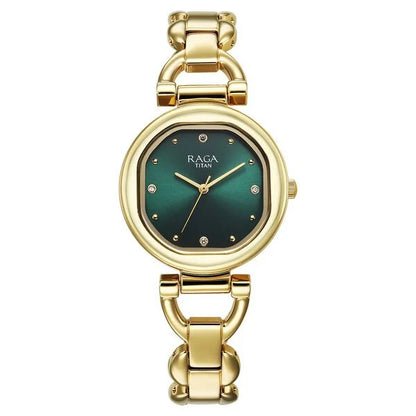 Titan Raga Showstopper Quartz Analog Green Dial Metal Strap Watch For Women nu95301ym01 Women's Watch